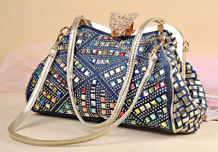 design da marca feminina bolsas de ombro denim strass decorativo