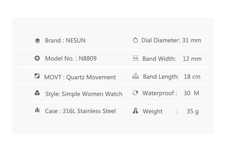 Швейцария Элитный бренд NESUN для женщин японские кварцевые часы для женщин Relogio Feminino Diamond ультра-тонкие наручные часы N8809-3