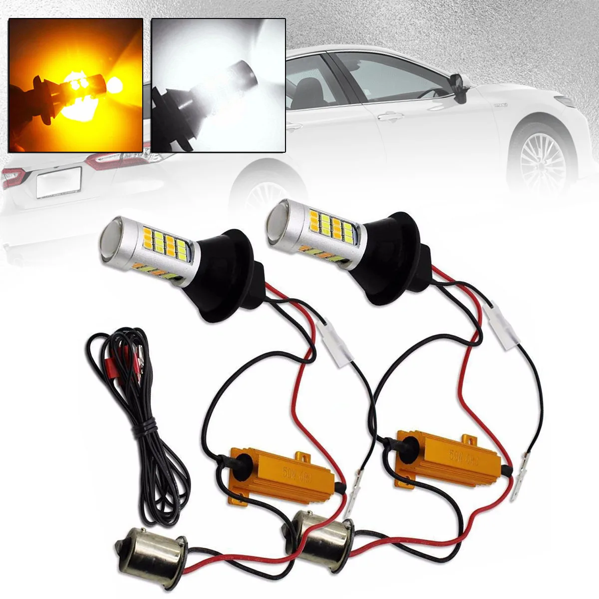 Mayitr 2pcs 1156 P21W S25 BA15S Daytime Running Light 42LED Switchback White Amber Turn Signal Light for Car Light Source