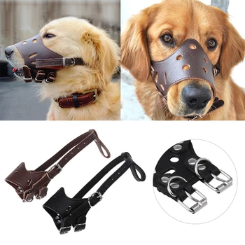 

PU Leather Dog Adjustable Muzzles Anti Bark Bite Pet Outdoor Mask Mouth Cover