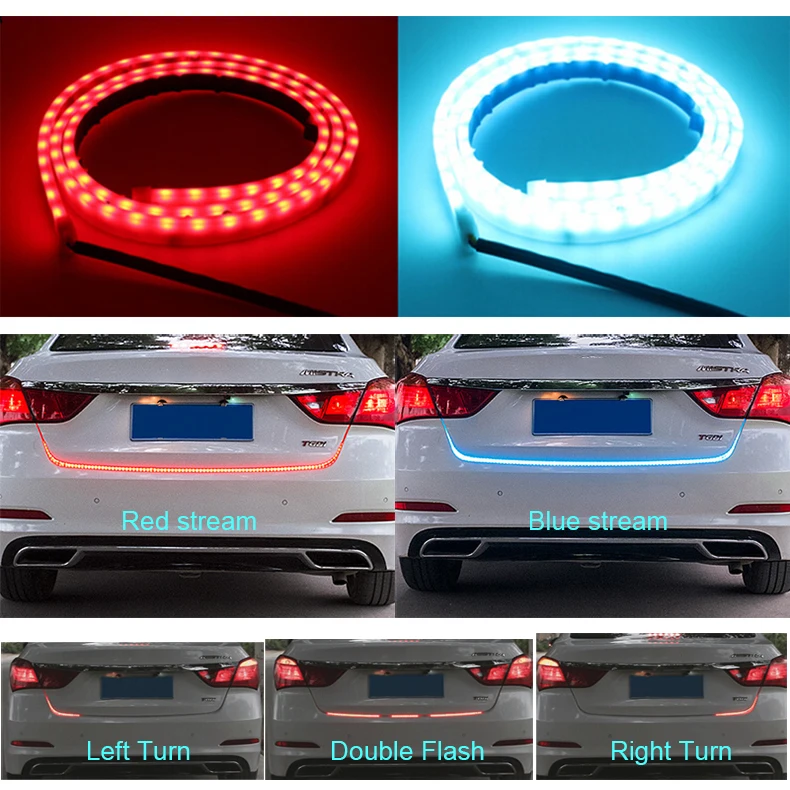 120cm ICE Blue Red Dynamic Streamer Car Brake Turn Signal Rear Tail Light Strip (1)