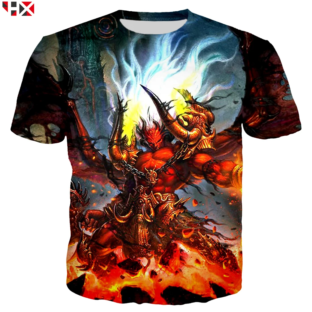 Летняя игра Warcraft Женская/мужская футболка с 3D принтом Футболки Азиатский размер casual Повседневная Футболка Harajuku Стиль Уличная футболка X222