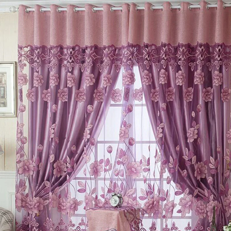 

Romantic Valances Floral Tulle Voile Door Window Curtain Drape Panel Sheer