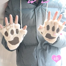 Перчатки с кошачьими когтями и полупальцами; сезон осень-зима; утепленные теплые плюшевые перчатки; многоцветные