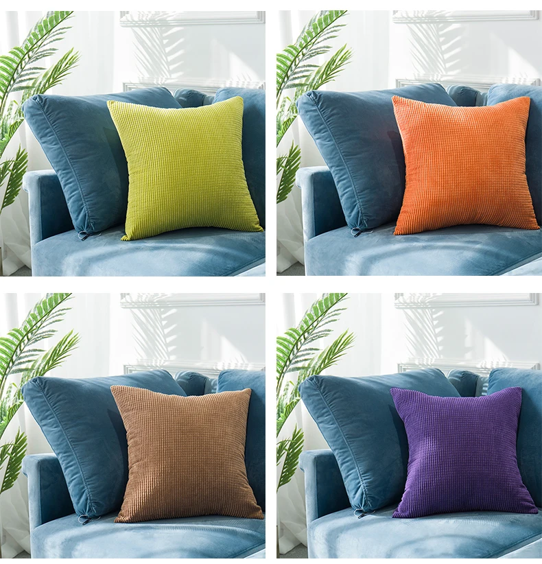 Macaron Color Corduroy Pillow Case Throw Cushion Cover Vintage Pillow Covers for Sofa Home Decorative 45x45cm (10)