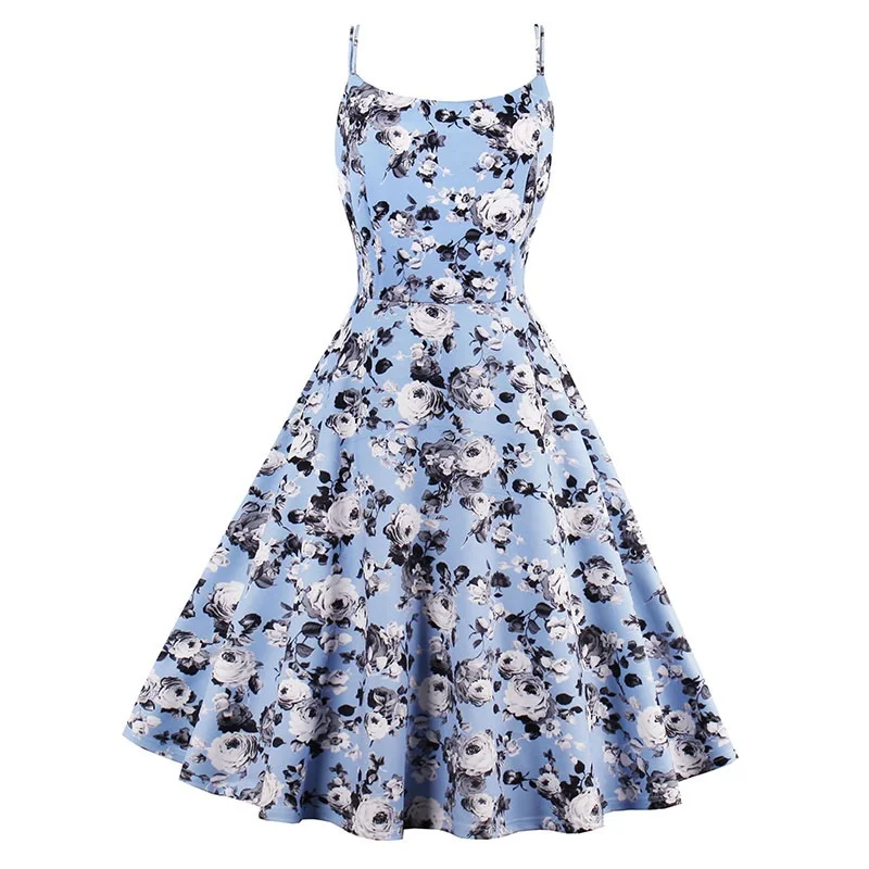Sisjuly Vintage Dresses Summer Print Floral 1950s Style Elegant Party Dress Patchwork Sleeveless Tank Round Neck