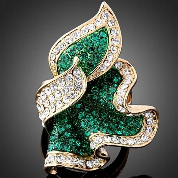 

Women Exaggerated Inlaid crystal Leaves Ring Fashion Crystal Finger Jewelry
