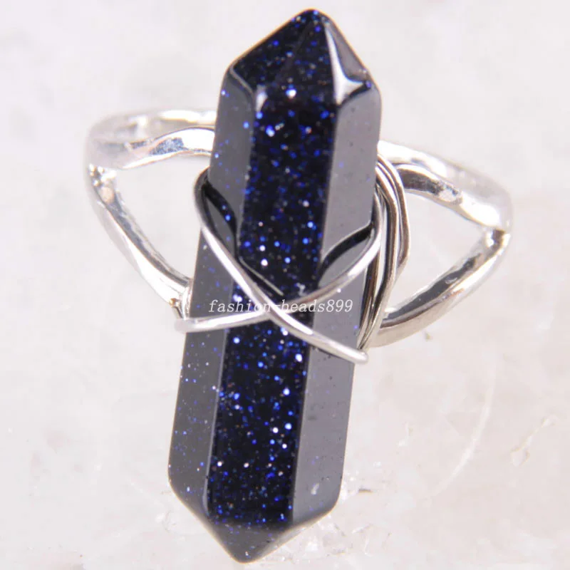

1Pcs Free Shipping Zinc Alloy Natural Stone Blue Sandstone Ring Adjustable Z285