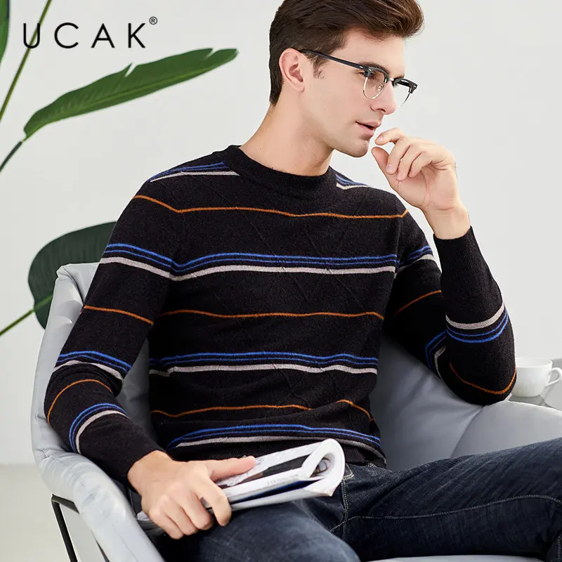 UCAK Brand Merino Wool Sweater Men Streetwear Casual Striped O-Neck Pull Homme Autumn Winter Knitted Cashmere Pullover Men U3041 UCAK Brand Merino Wool Sweater Men Streetwear Casual Striped O-Neck Pull Homme Autumn Winter Knitted Cashmere Pullover Men U3041