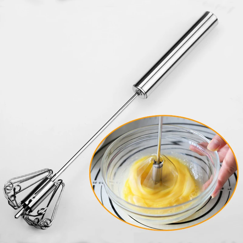 

1PCS Manual Self Turning Stainless Steel Miracle Push Magic Whisk Mixer Egg Beater