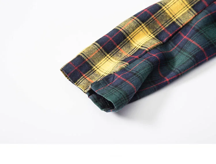 Patchwork Pullover Plaid Long Sleeve Hoodies Shirts 13
