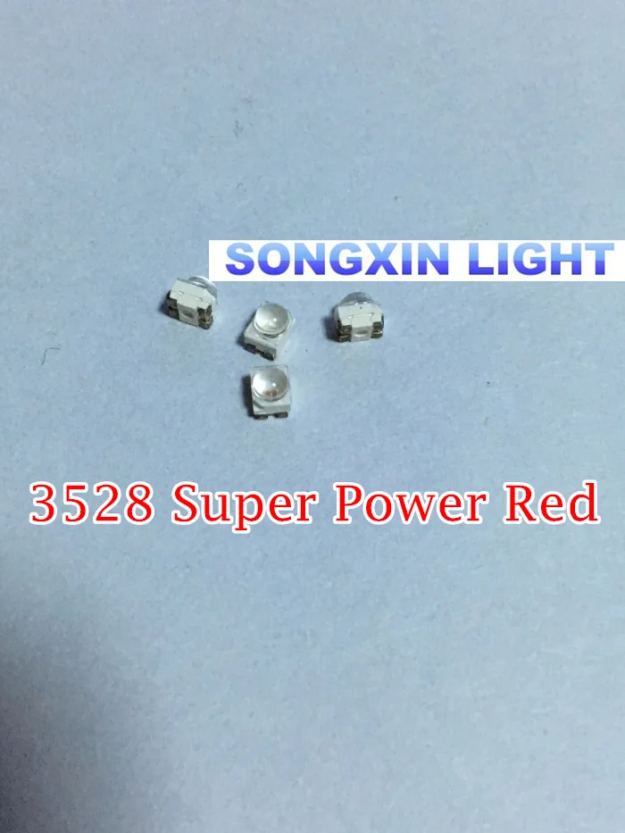 100 шт. 3528 красный светодиод SMD супер мощный PLCC 4 видисветодиодный Tot View 4600 6000mcd диод