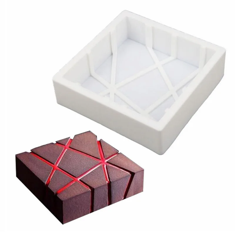 

DINIWELL 3D Geometric Square Silicone Cake Decorating Mold For Chocolate Mousse Chiffon Pastry Dessert Bakeware Art Baking Tools