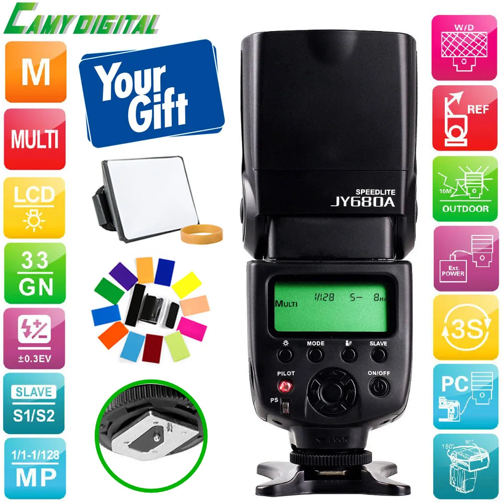 

Viltrox high-quality JY-680A GN33 Speedlite universal Camera flash with LCD Screen Support For Canon/Nikon/pentax/Sony,etc