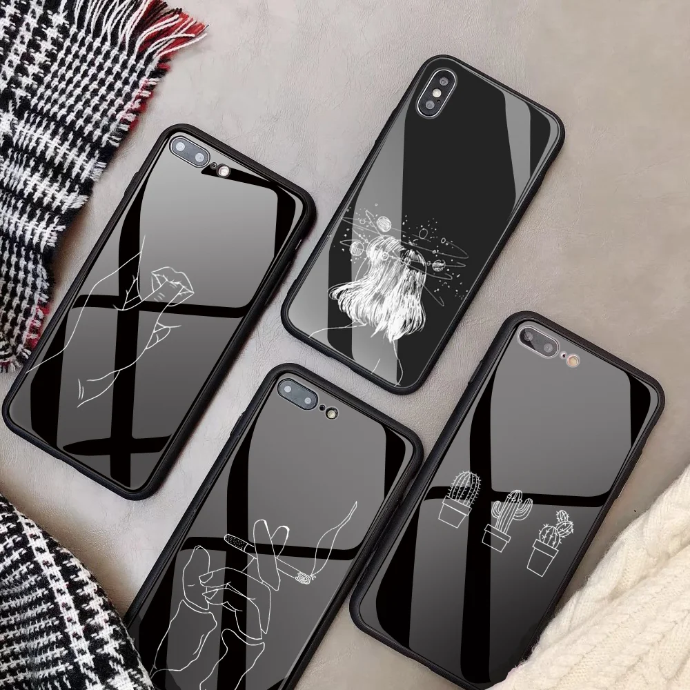 

Custom glass Phone case For iphone X 10 7 Plus 6s 6 capa DIY lines Tempered Glass Phone Case For iPhone XS 8 MAX XR 5S 5 Simple