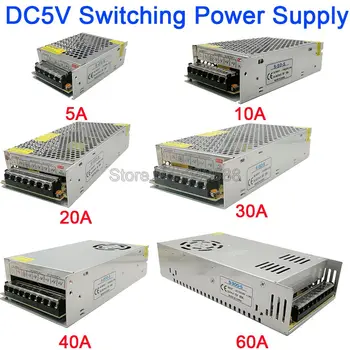 5V Regulated Switching Power Supply 5A 10A 20A 30A 40A 60A AC110V / 220V to DC5V Power Supply Unit 5 Volt Power Driver