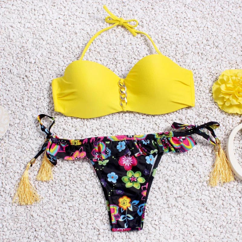 Hongfenyueding Купальник Push Up Sequin бразильский Стринги Бикини бандо Купальники для малышек Для женщин купальный костюм бассейн Купальщица пляжная