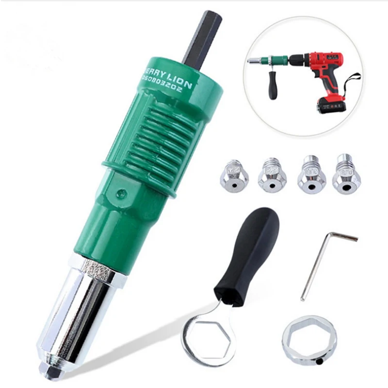 

2.4mm/3.2mm/4.0mm/4.8mm Rivets Drill Adapter Set Solid Aluminum Riveter Adapter Kit For Cordless Insert Nut Power Tool