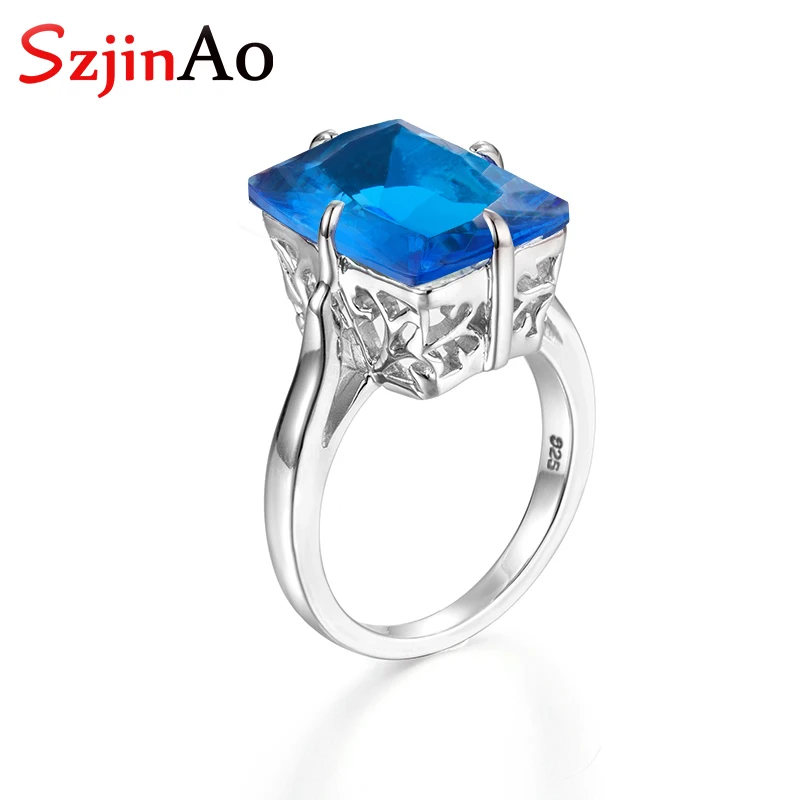 

Szjinao 925 sterling silver Retro Blue Topaz October Birthstone New design hollow indian jewelry For Women's Gift Dropshipping