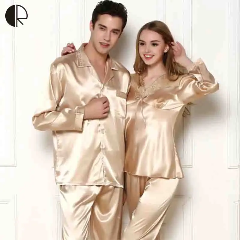 CR New Arrival Summer Women & Men High quality Silk Couple Pajama