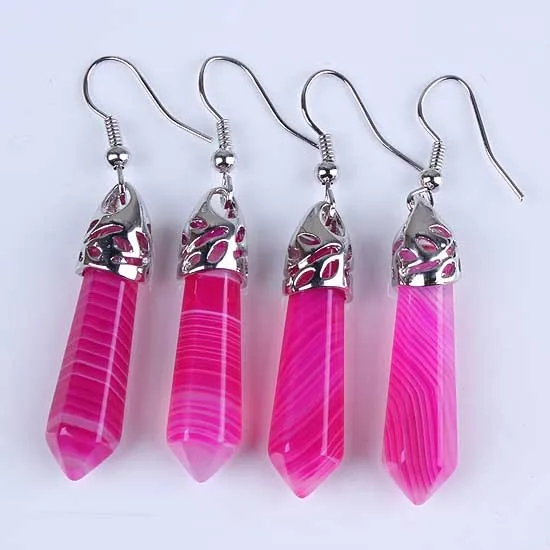 Natural Gnergy Gemstone~ Stone Earring Silver Plated Natural Multi Style Crystal Quartz Stone Hexagon Column Earrings Women Men Jewelry 10 AA00103004614b