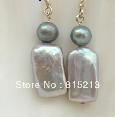 

wb00332 stunning big 16mm gray baroque freshwater pearl dangle earrings