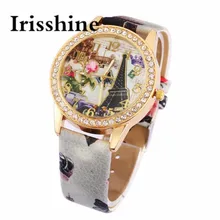 Irisshine i0800 бренд класса люкс Винтаж Париж Эйфелева Башня Кожа Кварцевые Часы Женщины Повседневная Хрустальные Наручные Часы леди wtach