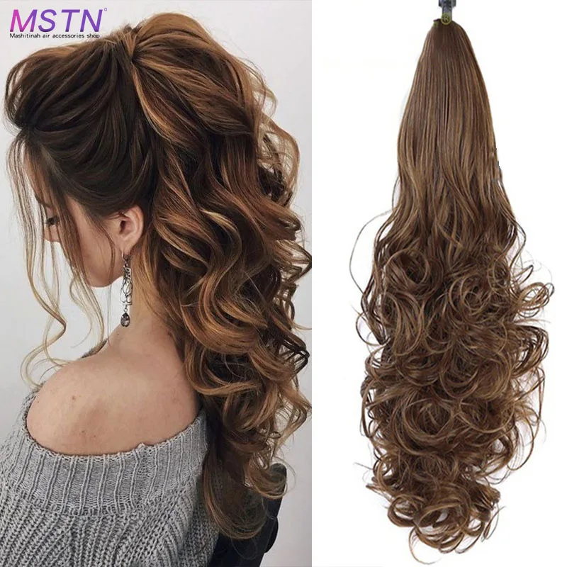 

MSTN 22-Inch Synthetic Claw Ponytail Wavy Curl Extension Clip for Heat-Resistant Hair Extension Headwear