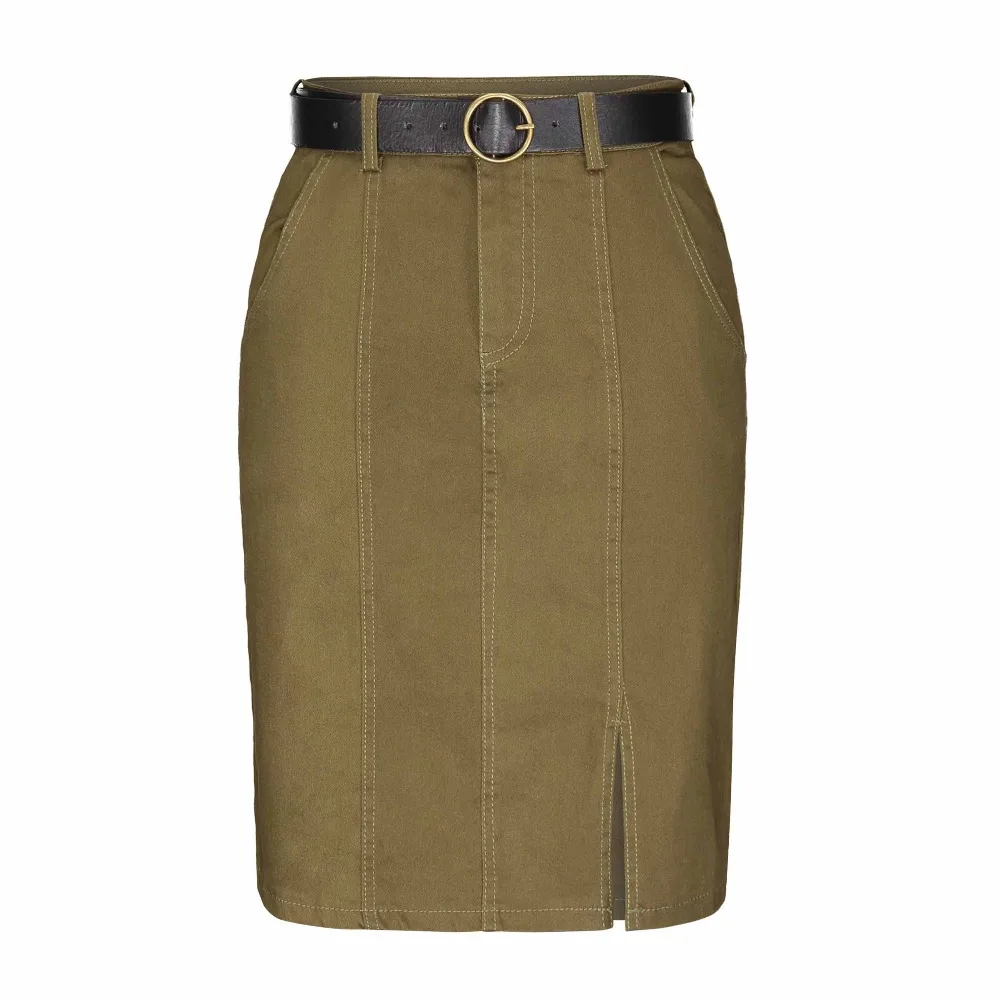 Women Casual Mini Skirt Autumn Winter New Vintage Straight Belt Split