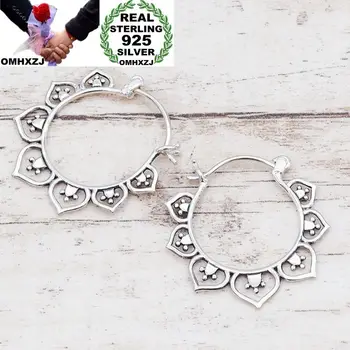 

OMHXZJ Wholesale European Fashion Woman Girl Party Wedding Gift Vintage Silver Flower Taiyin Hoop Earrings EA452
