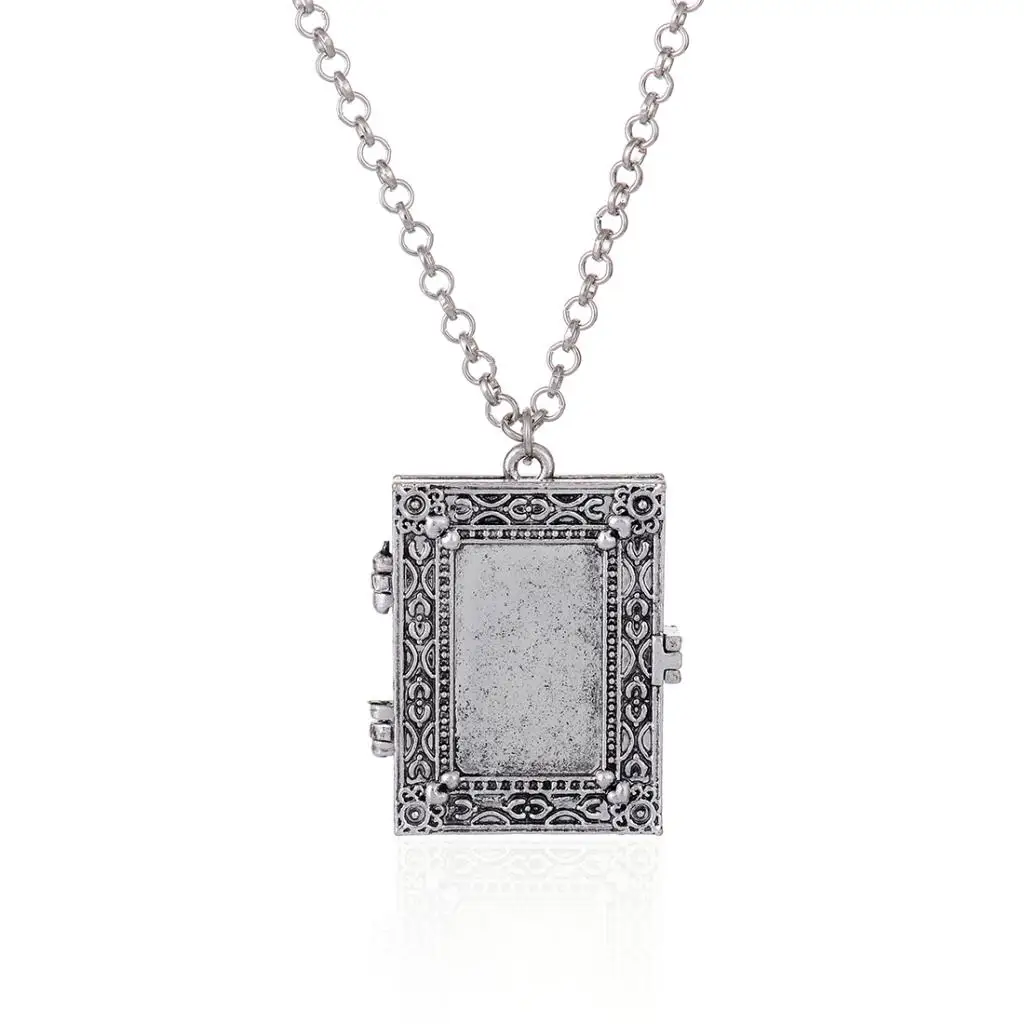 Retro Gothic Openable Square Pendant Photo Frame Box Locket Necklace Jewelry