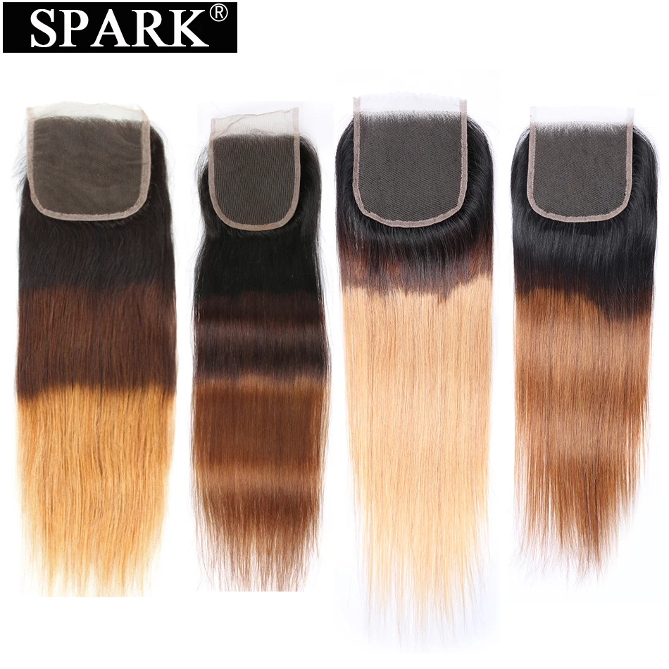 Spark Brazilian Straight Closure 100 Human Hair Ombre Color 1b 4
