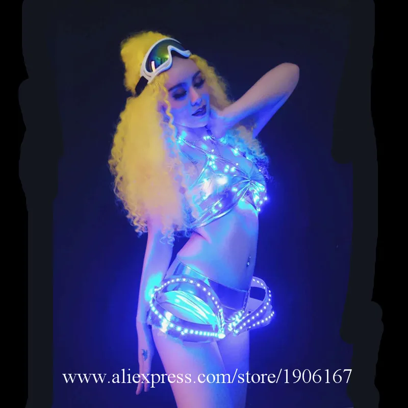 Festival party opening female songs combination play gogo blue led luminous bikini dance stage costumes02