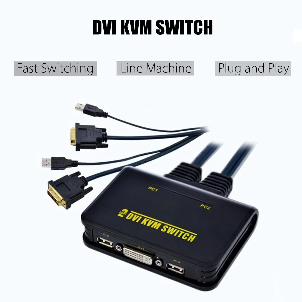 

LEORY 2 Port USB 2.0 DVI-D KVM Switch Switcher Box with USB Ports Audio Video Cable Dual Monitor Keyboard Mouse Switcher Black