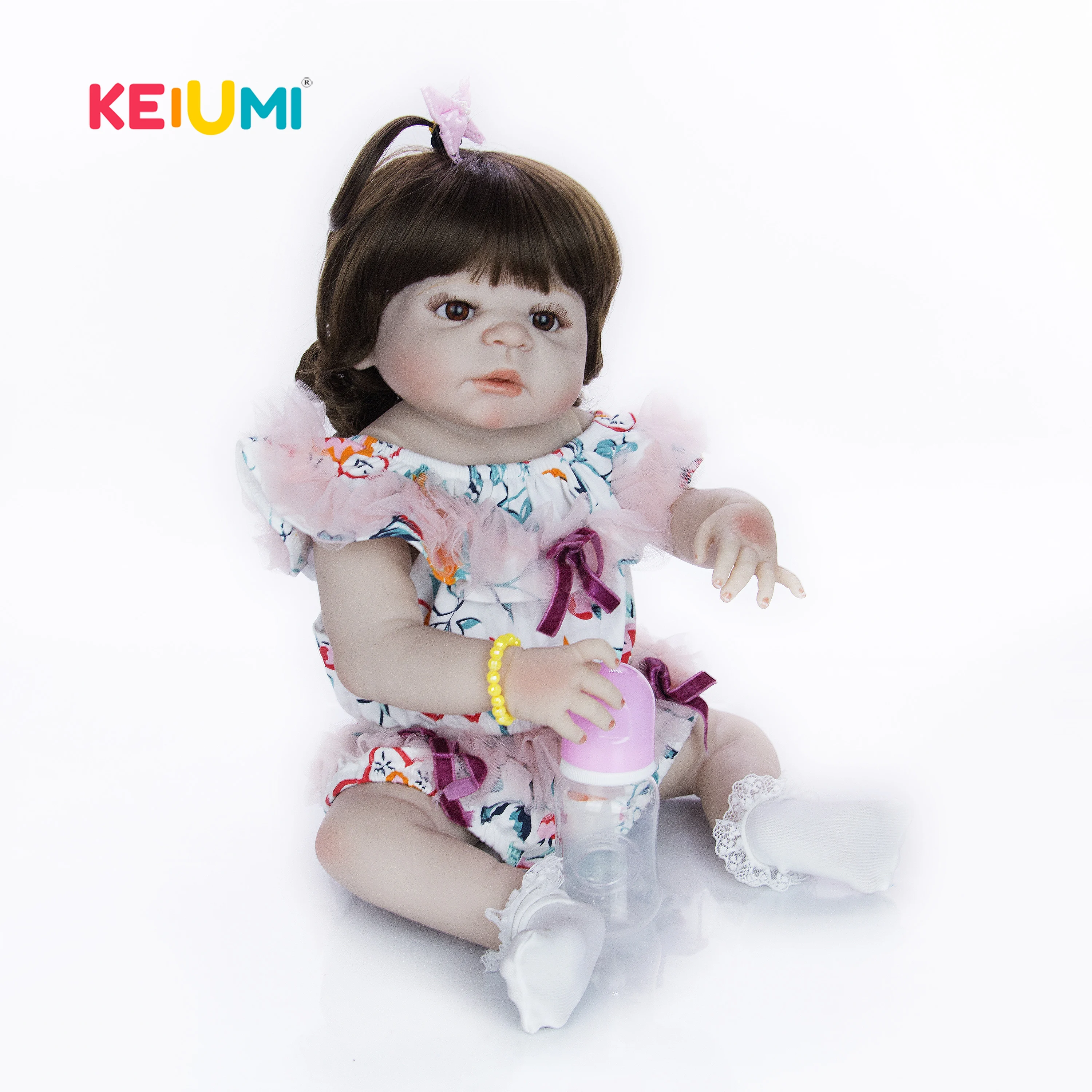 

KEIUMI 23'' Handmade Silicone Full Body Reborn Baby Doll Realistic Princess Baby Girl Doll Kids Birthday Gifts Curved Hair