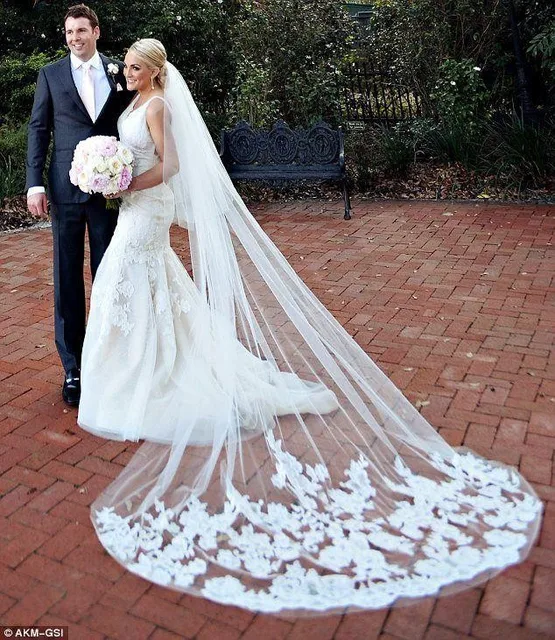 2017 3m White Ivory Jamie Lynn Cathedral Length Lace Edge Wedding 2017 3m White Ivory Jamie Lynn Cathedral Length Lace Edge Wedding Veil Bridal With