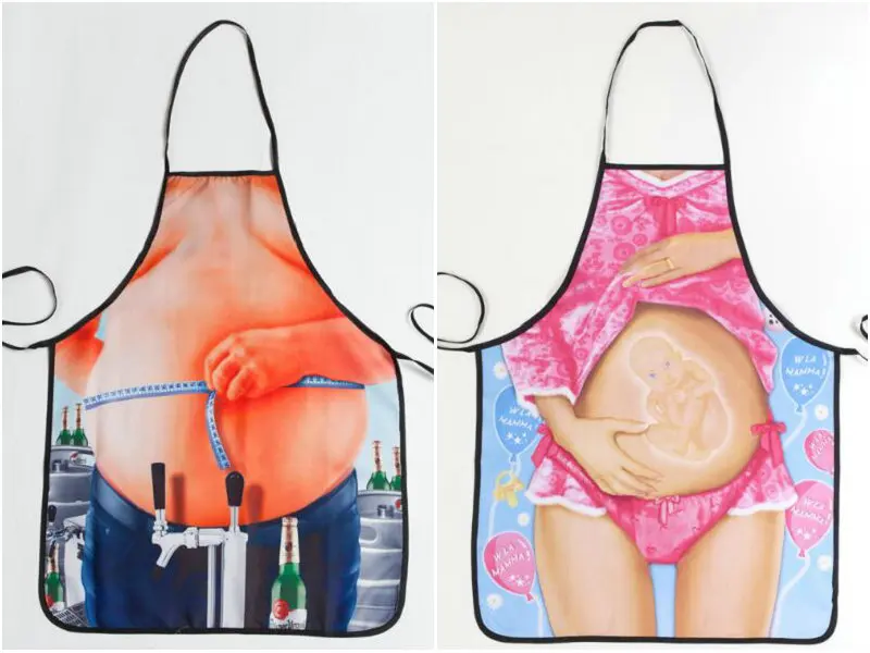 

FREE SHIPPING new Novelty Cooking Kitchen Apron Beer Belly Printed Apron Cooking Grilling BBQ Apron