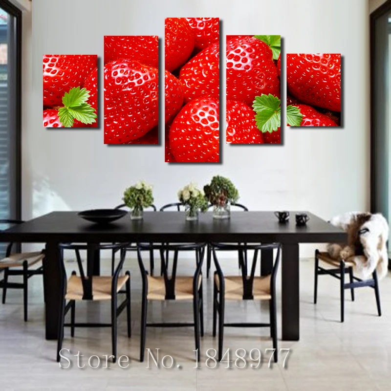 5 Piece Large Modern Home Painting Kitchen Wall Decor Red Strawberry 5 Piece Large Modern Home Painting Kitchen Wall Decor Red Strawberry Canvas Print Fruit Art Room Decoration No Frame In Calligraphy From