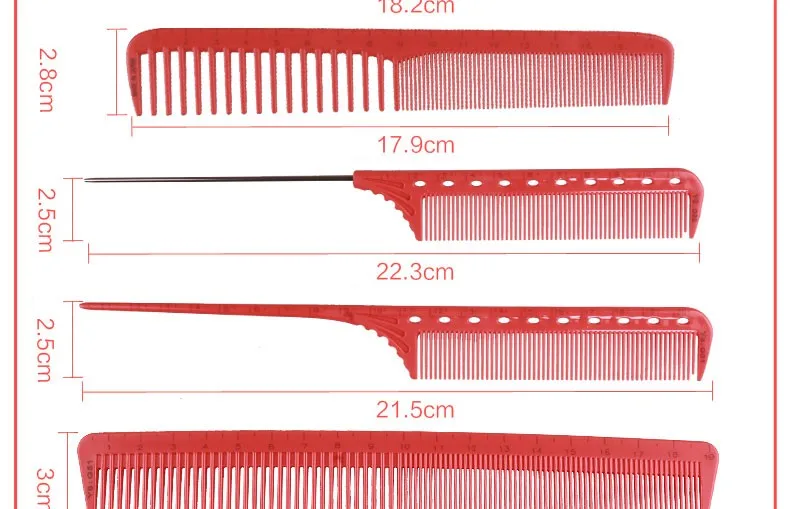Расческа для измерения волос с лазерной шкалой для стрижки, 6 шт. Красная резина материал парикмахерская расческа Y-80 в прочном дизайне хорошего качества