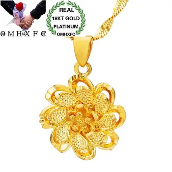

OMHXFC Wholesale European Fashion Woman Party Birthday Wedding Gift Vintage Elegant Flower 18KT Real Gold Charm Pendant PN44
