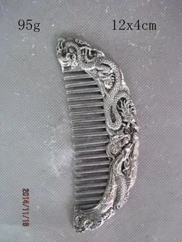 

chinese old Tibetan silver female Dragon and Phoenix Comb