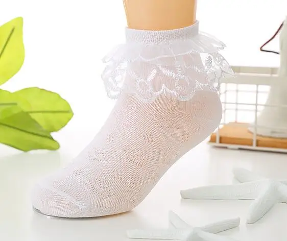 Брендовые нескользящие носки для девочек кружевные носки с оборками для маленьких принцесс для маленьких девочек, летние носки для детей 0-8 лет - Цвет: white double lace