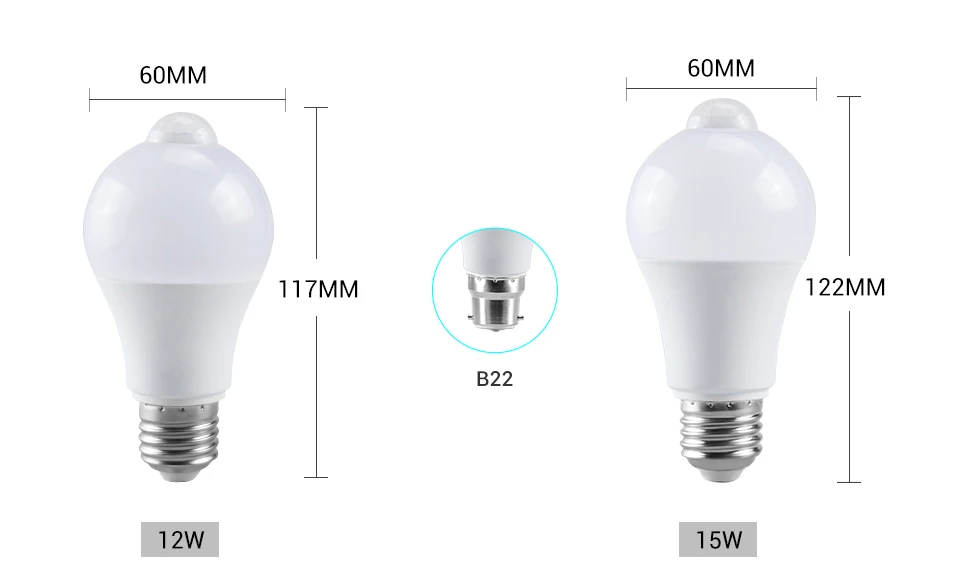 Ампульная Светодиодная лампа с датчиком движения B22/E27 18 Вт/20 Вт, светодиодный светильник, лампа 110/220 В с датчиком движения человека, светильник с датчиком движения, дневной ночник