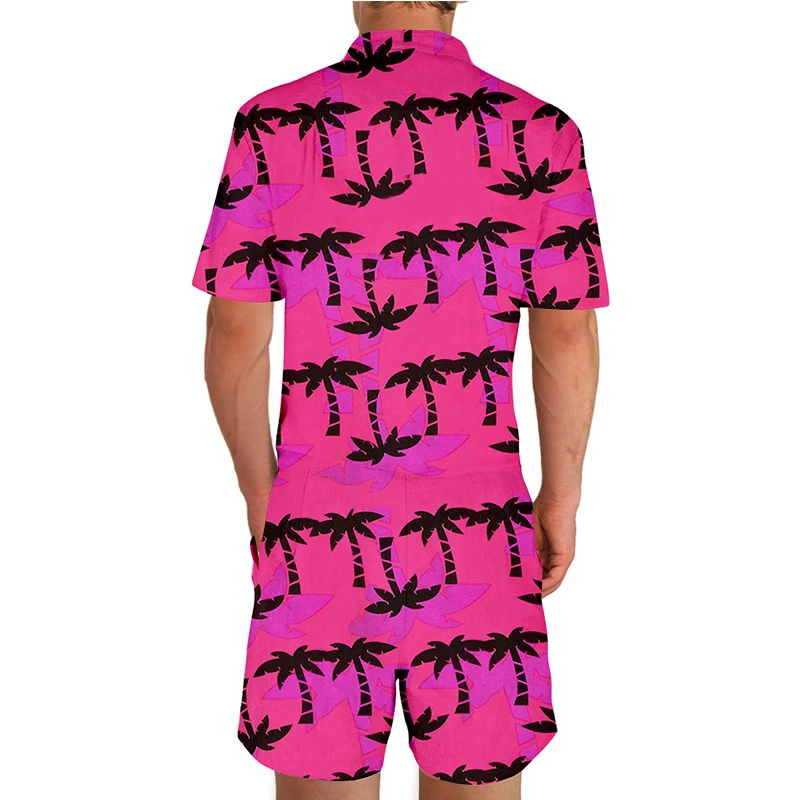 2019 Hawaii Style Floral Print 3d Rompers Short Sleeve Men's Jumpsuit Playsuit Harem Cargo Overalls Summer Beach One Piece Drop