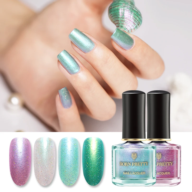

BORN PRETTY Pearlescent Nail Polish Glitter Green Colors Shiny Pearl Conch Fast Dry Design Nail Art Varnish Polish Lacquer