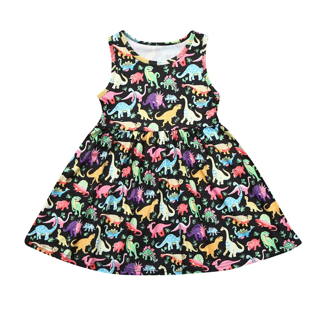 Sleeveless Print Cartoon Dinosaur Cute Dress Summer Toddler Baby Girl
