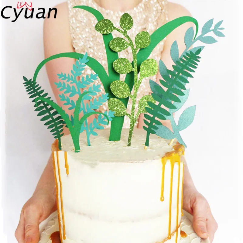 Cyuan Jungle Party Green Plant торт Toppers день рождения праздничное украшение торта флаг
