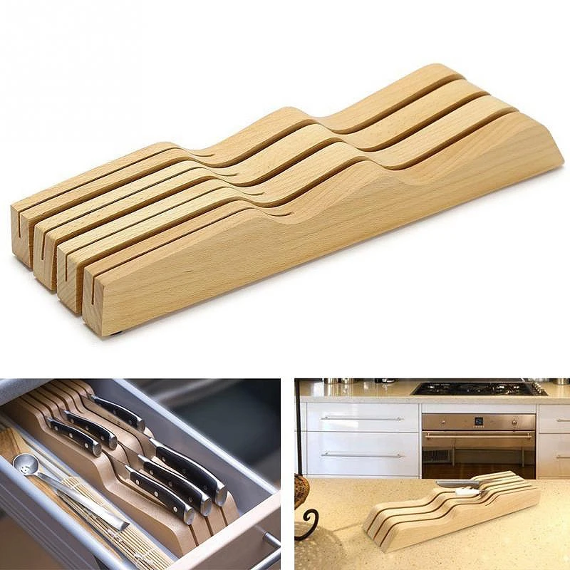 

Solid Wood Knife Wood Holder Block 7 Knife Slots Storage Organizer Kitchen Tool