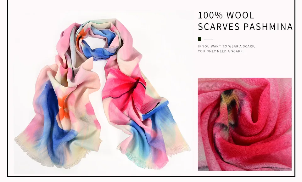 [BYSIFA] Для женщин синий розовый 100% шарфы из шерсти пашмины Новый Китай Ручная роспись длинная шаль шарф осенне-зимняя одежда из шерсти