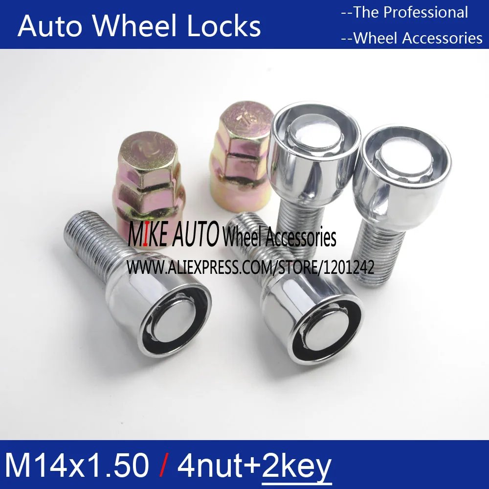 4Bolts 2Keys M14x1.50x28mm 1.5 Wheel Locks Bolt Anti theft screws Lug